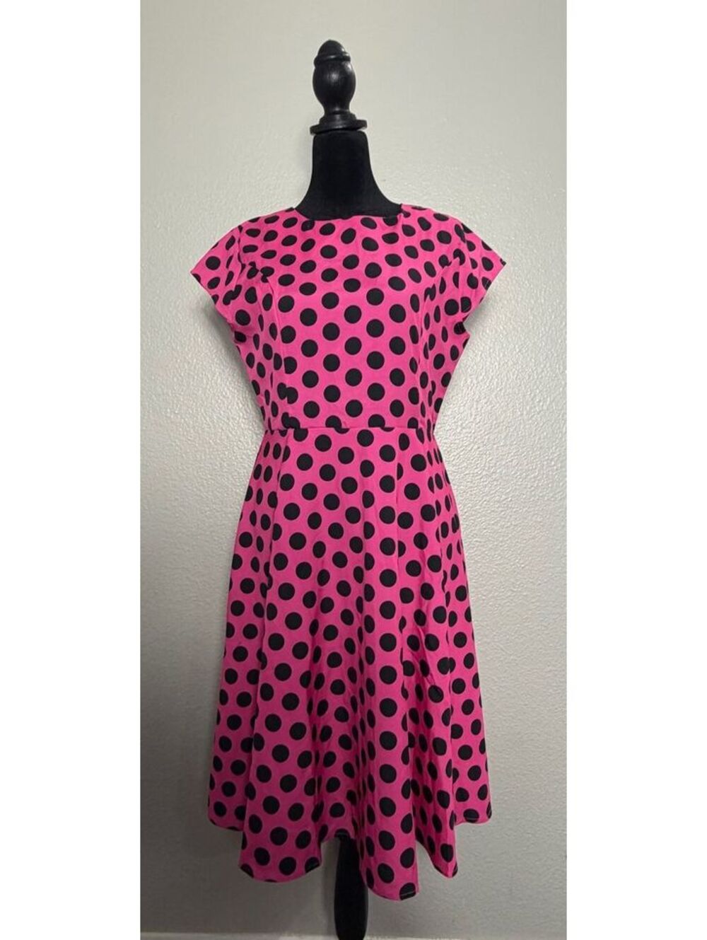 Retro Rockabilly Polka Dot Fit & Flare Dress Hot Pink